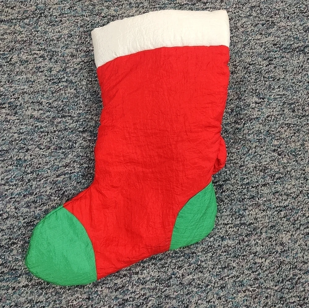 Vintage Nylon Parachute 3D Plush Santa Claus Candy Cane Christmas Stocking